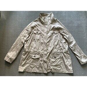 Avenue Womens heavy shirt jacket size 22 24 Beige long sleeve 4 pocket Full Zip